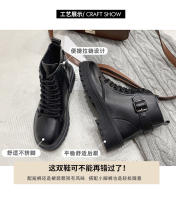 Moda casual muffin botas de mujer negras de suela gruesa con cordones y suela gruesa - details 3