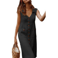 Vestido largo de lino y algodón para mujer, traje informal holgado para playa, Falda Midi para vacaciones, 2024 - details 4