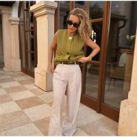 Chaleco de punto con cuello redondo para mujer, cárdigan elegante sin mangas con bolsillo y botones, color verde, moda de otoño - details 13
