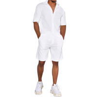 Conjunto casual de dos piezas para hombre, camisa de manga corta con cuello vuelto y pantalones cortos, verano 2025 - details 0