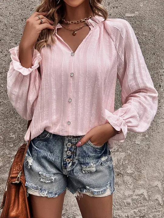 Blusa elegante a rayas para mujer, camisa informal de manga larga con cuello en V, ropa de calle holgada, Tops de primavera y otoño, 2024 - 1