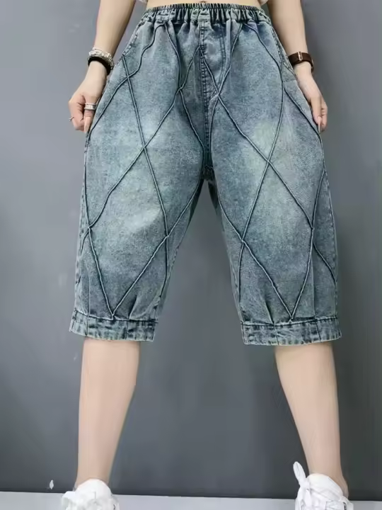 Pantalones Cortos de Denim para Mujer Primavera/Verano 2024 Ajuste Recto, Largo hasta la Rodilla, Cuidado de Mano, Tejido de Denim de China - 1