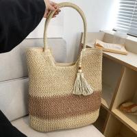 Bolso de verano con asa superior, bolsa de gran capacidad hecha a mano, de Color de contraste con borlas, para vacaciones en la playa - details 3