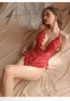 Lencería sexy y elegante para mujer, conjunto de body sin entrepierna con escote profundo en V, talla grande, tentador y de corte bajo. - details 25