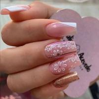 Uñas postizas de cobertura total, elegantes, rosas degradadas, moradas francesas, 24 piezas - details 7
