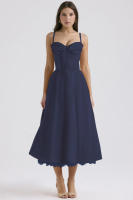 Vestido midi de satén con tirantes finos para mujer, abertura frontal, ahuecado, con bolsillos - details 51