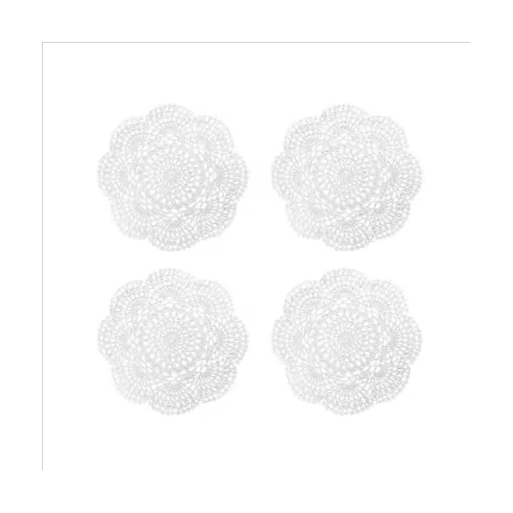 Tapetes de ganchillo de 4 piezas y 8,6 pulgadas, manteles individuales hechos a mano, posavasos de ganchillo de algodón (blanco) - 1