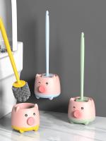 Cepillo De Inodoro Lindo De Cerditos Set De Limpieza De Baño Colgante Sin Esquinas Muertas Material Plástico Doble Pieza - details 0