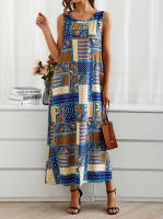 Vestido informal sin mangas con cuello en U para mujer, ropa de primavera y verano con estampado de retales de estilo étnico, 2025 - details 5