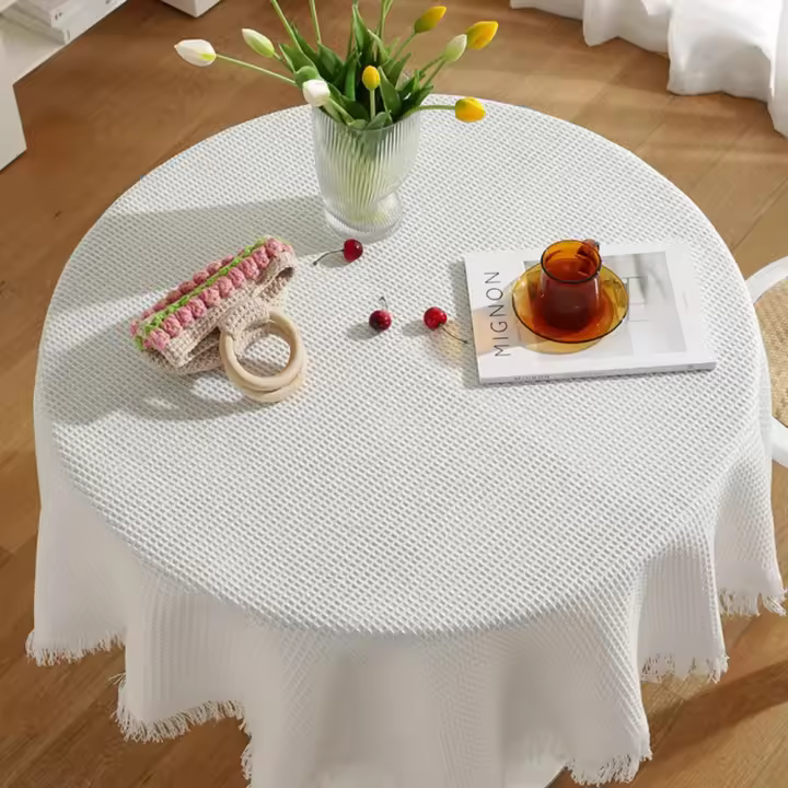 Decoración de mesa, mantel redondo grueso a cuadros Walf, a prueba de aceite, lavable, mantel de encaje de Dacron, cubierta de mesa de té Vintage, escritorio - 1