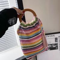 Bolso tejido de arcoíris de estilo bohemio, bolso de mano con borlas, bolso de cubo de verano, bolso de ganchillo tejido dulce para playa, vacaciones - details 9