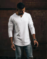 Camisetas deportivas para hombre, camiseta informal de algodón con cuello Henry - details 2