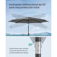 Sombrilla de Jardín 300 cm, UPF 50+, Parasol, 30 ° de Inclinación en dos Direcciones, con , para Patio, Terraza, , Piscina, sin Base, Beige GPU30BE - details 31