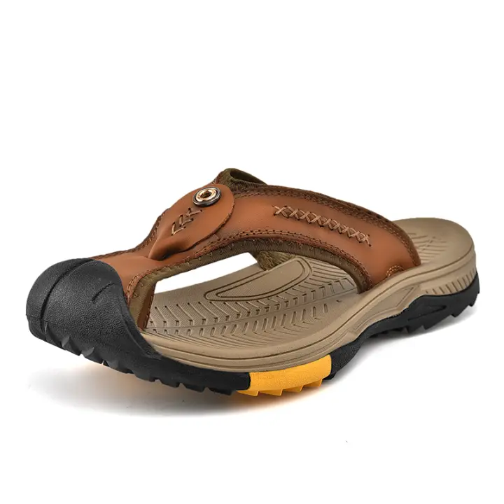 Chanclas informales de piel para hombre, sandalias antideslizantes para caminar - 1