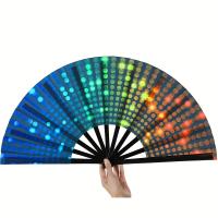 Abanico plegable UV Glow Rave, grande, poliéster, estilo fiesta, tema hawaiano, con mango desmontable, para damas, caballeros, EDM, festival de música, evento, fiesta, baile, actuación - details 2