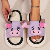 Zapatillas de mujer de lino con suela gruesa de vaca, cómodas zapatillas de algodón para el hogar, con tacón plano, antideslizantes, para interior, invierno, 2024 - details 6