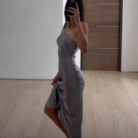 BUNO-Vestido largo sexi de satén con hombros descubiertos y cuello Halter, vestido veraniego de encaje estético con espalda descubierta y puntadas, bata elegante de fiesta para verano 2025 - details 4