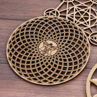 Posavasos hechos a mano, decoración de pared del hogar, flor de la vida cortada con láser, estera de energía, letrero de pared de madera, rebanada, Base de madera, forma de flor de la vida - details 11