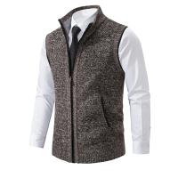 Suéter sin mangas de punto para hombre, cárdigan de terciopelo de lana con cremallera, jerséis de cuello alto, Chaleco de punto - details 1