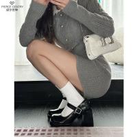 Primavera y otoño negro Mary Jane zapatos mujer cabeza redonda francesa tacón grueso con falda hebilla de una palabra y Mary Jane tacones altos - details 7