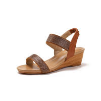 Sandalia Sandalias De Tacón Inclinado Nuevo Étnico Para Mujer Presión De Viento Diamante Una Palabra Cinturón Con Dedos Expuestos Versátil Romano - details 3