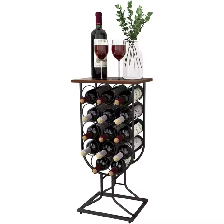 Estante de Vino Independiente Soporte de Estilo Rústico para 14 Botellas Decorativo y Apilable - 1