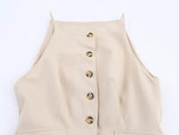 TRAFZA-Vestido Midi elegante de verano para mujer, vestido largo sin mangas con un solo pecho, diseño plisado empalmado, dobladillo acampanado, a la moda - details 3