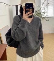 Otoño/Invierno nuevo suéter de cachemira de las mujeres con cuello en V Jersey de punto de lana pura Tops gruesos Casual suelta moda coreana - details 6