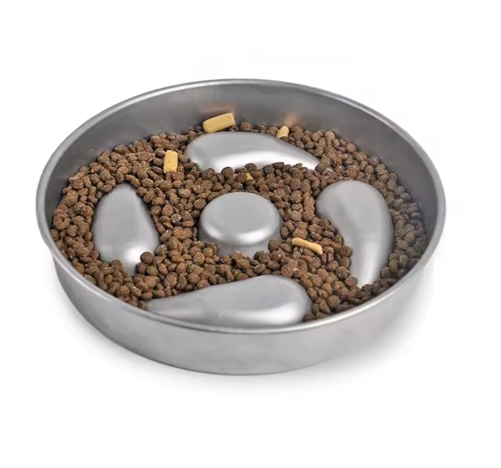 Cuenco para perros de alimentación lenta de acero inoxidable, 2 tazas de metal para comida para perros antideslizante, cuenco de agua para perros pequeños y medianos, cuenco para mascotas con parada de hinchazón para comedores rápidos, ralentiza la - 1