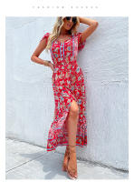 Vestido Boho Floral Vintage Manga Corta, Cuello en V, Vestido de Playa de Verano Bohemio - details 2