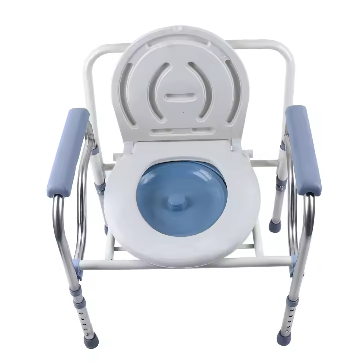 Inodoro plegable de altura ajustable, con reposabrazos e inodoro, capaz de transportar 150 KG, para ancianos y discapacitados - 1