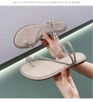 Nuevas Sandalias Planas de Moda para Mujer Diseño Versátil con Punta Abierta Diamantes de Imitación - details 1