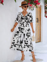 Vestido acampanado bohemio estampado para mujer, ropa informal de manga corta con burbujas, Vintage, elegante, verano, 2024 - details 14