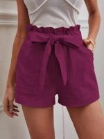 Pantalones Cortos de Verano para Mujer Algodón Transpirable, Cintura Elástica con Bolsillo, Color Sólido, Estilo Casual - details 11