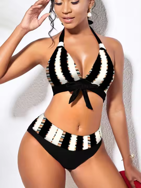 Bikini de cintura alta para mujer, traje de baño vintage, conjunto de 2 piezas de moda, ropa de playa, 2025 - 1