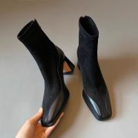 Botas de tacón alto francesas de cuero Botas ajustadas elásticas de tacón cuadrado - details 12