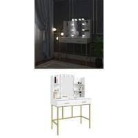 Tocador de Maquillaje con Taburete y Espejo, Tocadores Brillante, Mesa de Maquillaje con 2 Cajones y 4 Estantes, 108x40x142cm, Blanco MB6044ws - details 15