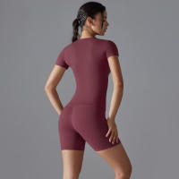 Chándal de cuello redondo para mujer, camiseta de ciclismo de secado rápido, ropa de entrenamiento transpirable, pantalones cortos deportivos para correr y gimnasio - details 44