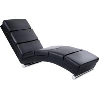 Cuero Artificial con Almohadillas Acolchadas y Base Cilíndrica de Acero Cromado, 154x51x73 cm, Negro - Diván Chaise Lounge, Sillón Relax Chaise Lounge - details 0