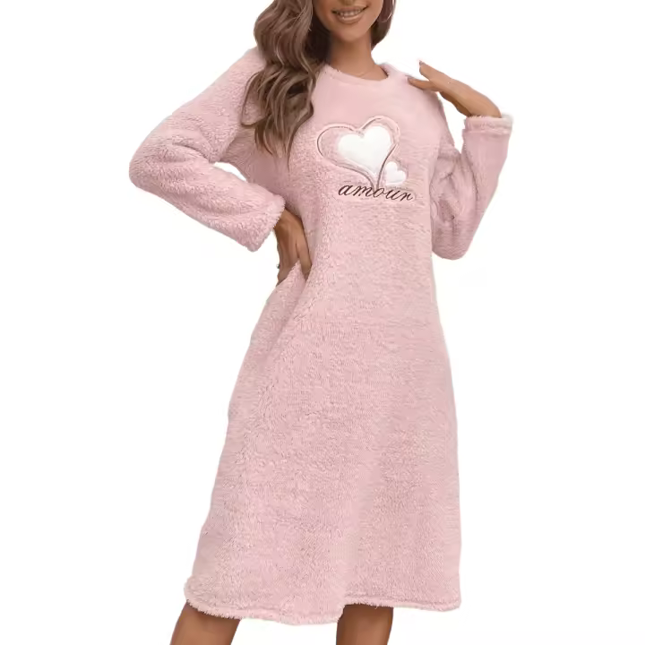 Camisón de manga larga para mujer, vestidos de forro polar, vestido Midi de felpa gruesa, camisa de noche peluda, Jersey, sudadera - 1