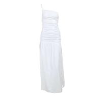 Verano 2024 Nuevo vestido largo ajustado con pliegues en los hombros y vestidos con dobladillo abierto en A para mujer - details 25