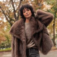 Abrigos de piel sintética esponjosos con solapa marrón Vintage para mujer, chaquetas gruesas y cálidas de manga larga, prendas de vestir informales de calle para invierno 2024 - details 23