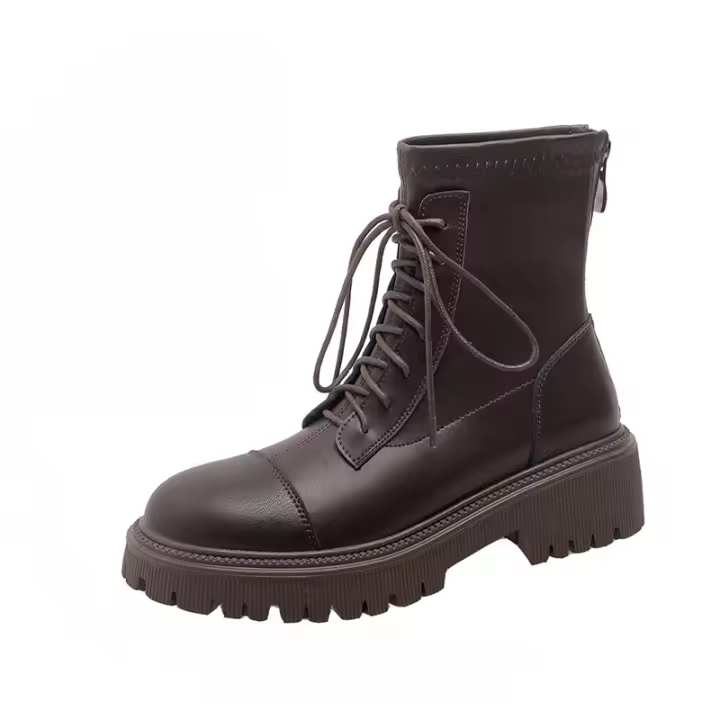 Versión coreana de un solo forro con cordones, cremallera trasera, punta redonda, suela de goma, zapatos de plataforma casuales para mujer - 1