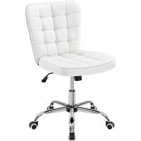 Oficina sin Reposabrazo Silla Oficina Tapizada de Cuero PU Silla con Ruedas Silla Ergonómica Base Metal Blanca - details 0