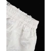 Conjunto de Algodón Blanco para Mujer de 2 Piezas Conjunto Informal de Jacquard con Botones y Manga en la Muñeca Camisas y Pantalones Cortos de Cintura Alta para el Verano - details 13