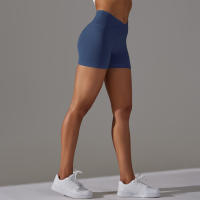 Hamidou pantalones cortos deportivos para mujer, Shorts de Yoga con cintura cruzada, gimnasio, entrenamiento, correr, cintura alta, realce de cadera, sin costuras, Fitness - details 16