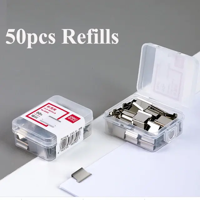 Deli Nusign-grapadora dispensadora de Clip de papel de mano portátil, 8 piezas, Clips de recarga de Metal, archivo, abrazadera para documentos, herramienta de encuadernación, cortadora - 1