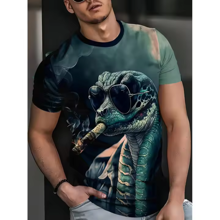Camiseta con estampado 3D de serpiente para hombre, camiseta de gran tamaño con patrón de Animal divertido, ropa de tendencia Hip Hop a la moda de verano, Tops informales con cuello redondo - 1