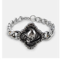 Nueva pulsera de acero de titanio con pentagrama de mezclilla occidental de acero inoxidable, joyería de hexagrama de calavera retro para hombre - details 5