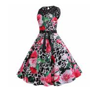 Lace patchwork summer women a line elegant vintage party dress with belt - details 61
